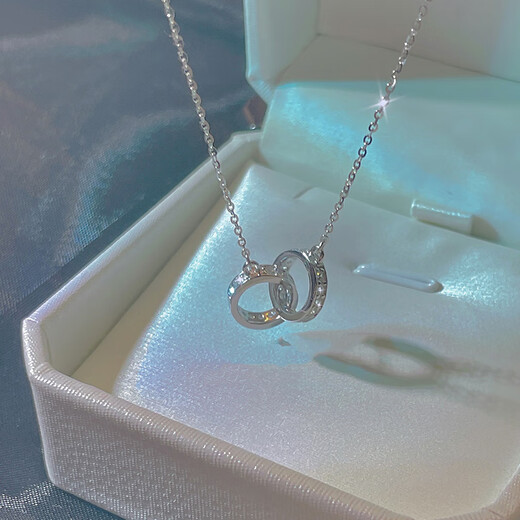 MZMZ platinum fashionable double ring necklace for women pt950 clavicle chain platinum pendant Valentine's Day birthday gift for girlfriend local warehouse/next day delivery - light luxury double ring necklace for women