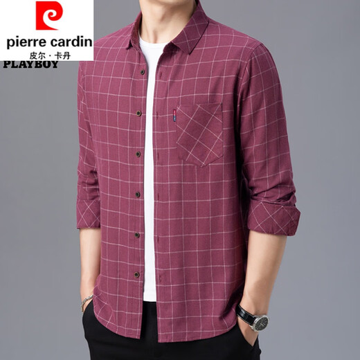 
Pier Cardin spring and autumn free ironing and anti-wrinkle long sleeve pure cotton men's plaid shirt casual and versatile plus velvet thickened shirt jacket t 6626 blue plus velvet 185-3XL [170-185Jin [Jin equals 0.5 kg]]