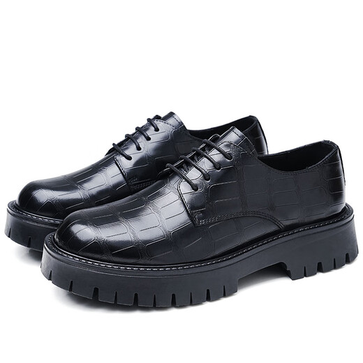 
Nordic Picture (BEIOUTU) thick-soled high-rise casual shoes Fashion British lace-up wear-resistant low-top business men's shoes 2687 Black 41
