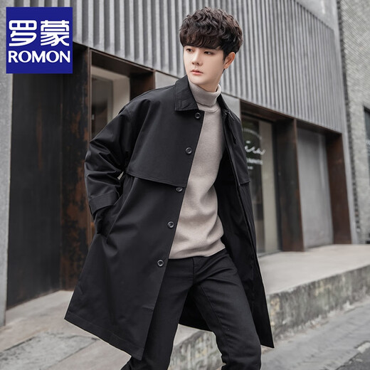 ROMON mid-length windbreaker men's autumn and winter new lapel loose coat men's light and mature British style youth coat men's coat khaki XL