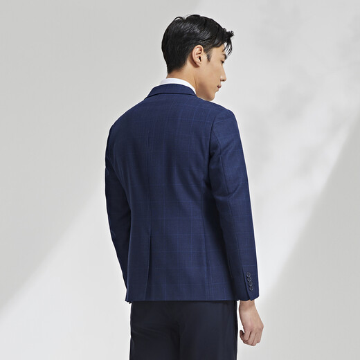 雅戈尔（YOUNGOR）单西男两粒单排扣标准版休闲西服男西服外套羊毛混纺格纹羊毛西服 藏青 XL 180/100A