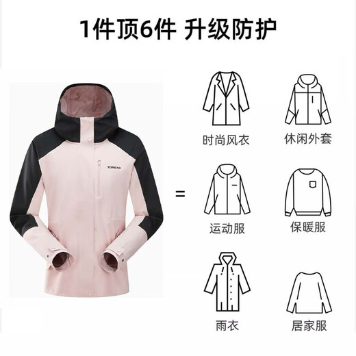 探路者（TOREAD）冲锋衣女三合一户防风保暖外套防水耐磨登山服男款刘昊然同款 女款-724石晶粉/黑色 S