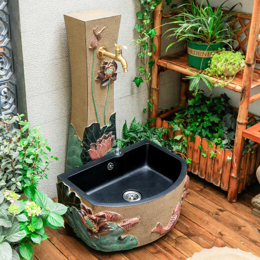 Zhishi New Chinese Vertical Faucet Outdoor Courtyard Mop Pool Villa Garden Column Anti-freeze Crack Floor-standing Water Hydrant Watering Flowers W017-2 Yuyue Lotus Pond Mop Pool Model B