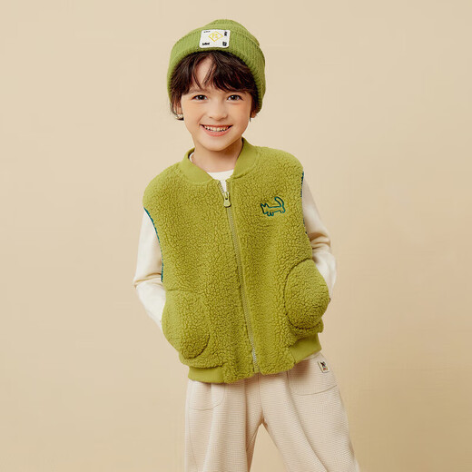 Mini Balabala boys and girls vest baby fashion loose warm sherpa children's baseball uniform jacket
