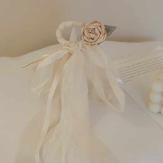 Yinyu Super Fairy Mesh Streamer Flower Hairpin Ancient Style Hairpin Temperament Bow Headdress High-end Headband Hair Accessory Beige