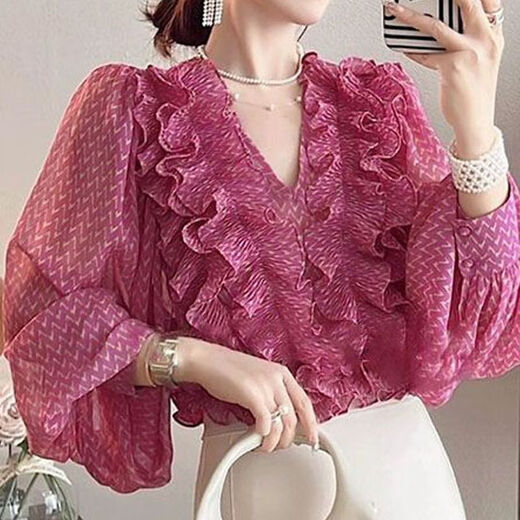 Ran Yilan 2024 Design Sense Nische Rose rotes schwarzes Ohr Chiffon -Hemd für Frauen französischer Stil einzigartig und wunderschöner Top 1483# Senfgelbe Weste 11xl L Empfohlen 115 Inside