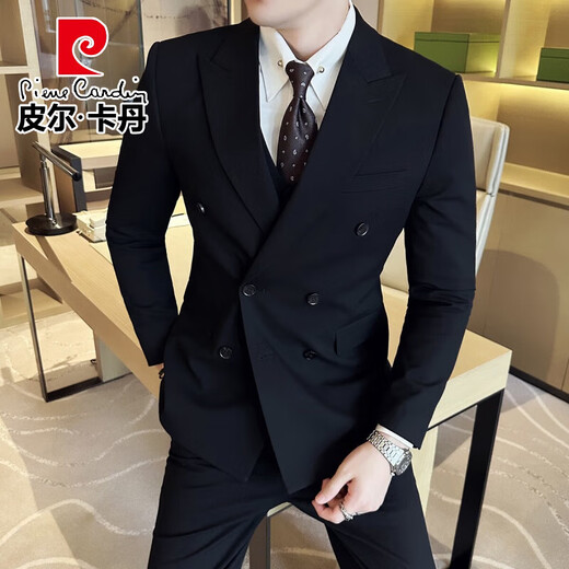 Pierre Cardin (Pierre Cardin) double-breasted suit men's suit business professional formal wear groom wedding dress men's high-end casual suit suit XZ338 black double-breasted single-piece suit 2XL (140-155Jin Jin equals 0.5 kg)