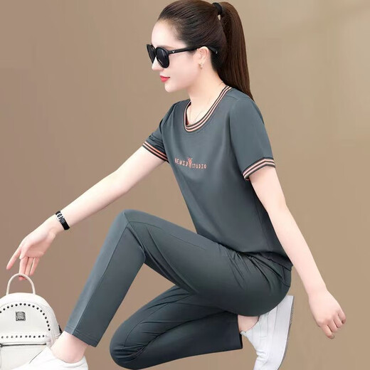 OU Yushan Sportset für Frauen Sommer dünn 2025 Neue Mode Loose Round Neck Kurzarmhose Casual Zweiköpfige Set 6630 Model Prince Blue 2xl geeignet für 120-129jin [Jin ist 0,5 kg]