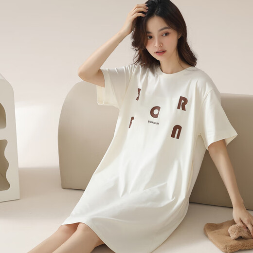 Hengyuanxiang nightgown women's pure cotton summer thin short-sleeved pajamas loose and breathable for outside wear for women's home clothes. 15620 2XL 175 (140-160Jin[Jin equals 0.5 kg])