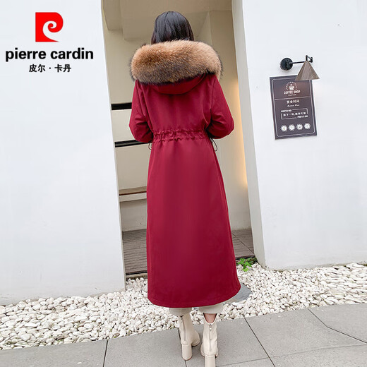 Pierre Cardin high-end duck down rabbit fur thickened removable liner long knee-length down jacket winter parka women's coat black snowflake fox fur collar 3XL 150-170Jin Jin equals 0.5 kg