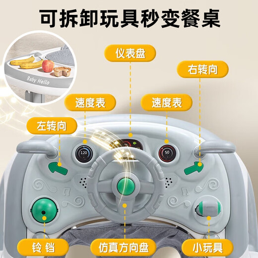 盟石学步车拒绝o型腿婴儿2024款多功能防侧翻宝宝小孩儿童助步手推车 云母灰【学步+助步+推把】旗舰款 7个月以上/可折叠/拒绝O型腿