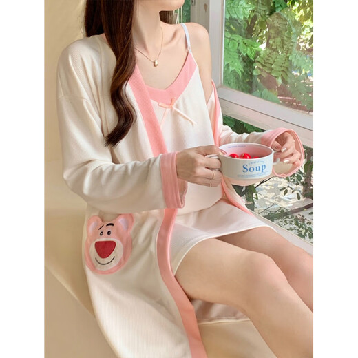 Danyuting Strawberry Bear suspender pajamas women's spring and autumn summer chest pad nightgown sexy nightgown two-piece set home clothes women 9901 skirt two-piece set strawberry bear - pink one size m 160