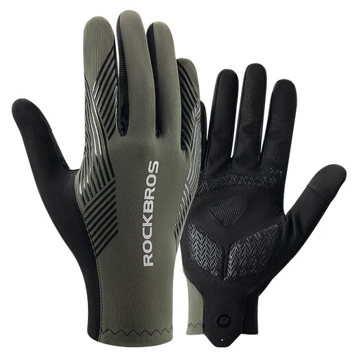 ROCKBROS Cycling Gloves Full Finger Road Cycling Gloves Long Finger Touch Screen Thin Breathable Men and Women Spring, Summer and Autumn Long Finger Black Green XL