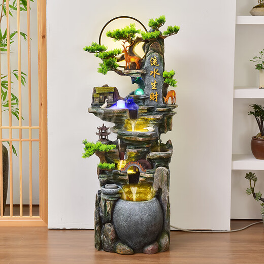 
Botianxuan large-scale floor-standing rockery flowing water fountain ornaments for living room, wealth, feng shui wheel humidifier, high mountain circulation waterscape decoration 9934 medium size 53*38*133.6cm