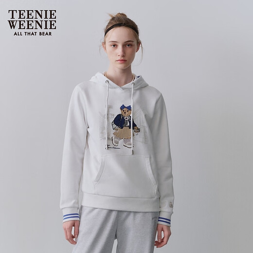 Teenie Weenie小熊女装春季学院风简约休闲风时尚修身连帽卫衣上衣 白色 S (160)