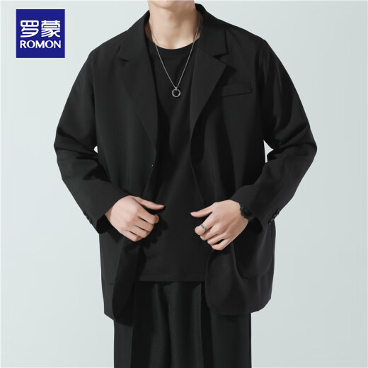 罗蒙（ROMON）西服男士春秋季潮流宽松翻领商务单西休闲小西装外套CG-K8黑色XL
