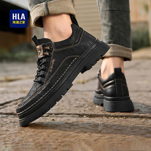 Heilan House HLA Men's Shoes Versatile Outdoor Workwear Leather Shoes Men's Mid-top Trendy Casual Shoes Men F339 Black 42