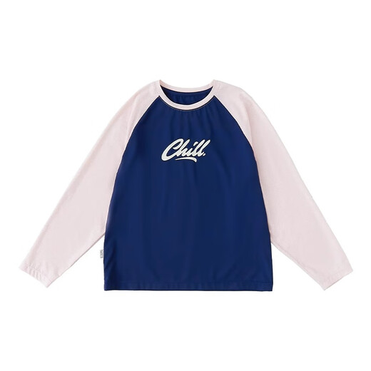 Kechu 24 summer new parent-child cool contrasting raglan sunscreen T-shirt UPF50+ children's round neck long-sleeved top navy blue and pink 165cm