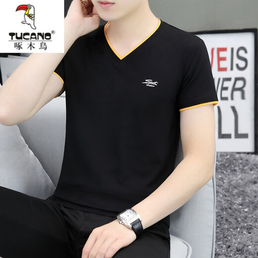 
Woodpecker (TUCANO) Odell Cotton Summer V-neck Short-sleeved T-shirt Men's Trendy Base Shirt Half-sleeved Slim Body Shirt Pure Cotton Casual Clothes Q691 Light Gray 4XL [Suggested 170-190Jin [Jin equals 0.5 kg]]