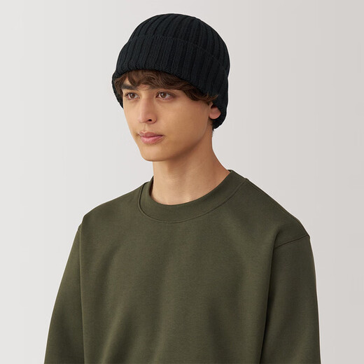 MUJI relieves the itch on the forehead wool mixed rib knitted hat hat DBC48A4A black