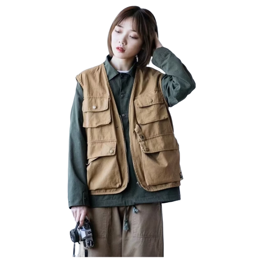 Nasalike Japaner Retro Lose Arbeit Weste Multipocket Outdoor-Funktion männlicher und weiblicher Ami Kaji Camping Taktische Weste B14 [Khaki] xl