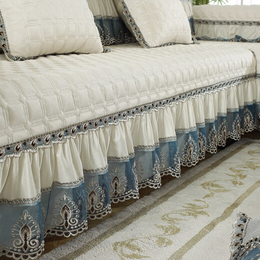 Feifange Sofa Cushion Set Anti-slip Fabric Customized Solid Wood Combination Leather Sofa Cover Cover Cloth Towel Universal Seat Cushion for All Seasons Monas-Beige 70 70+20cm Lace Piece