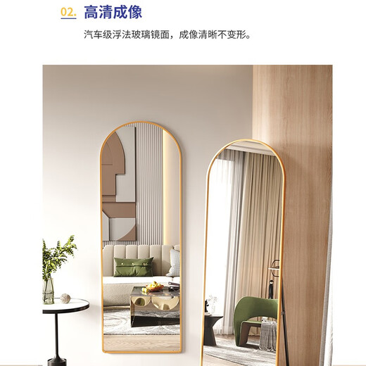 哈骆顿（HALODN） 穿衣镜  全身镜 贴墙落地镜浴室镜试衣镜卧室挂墙试衣镜家用镜子 160*50金色框【落地+壁挂】弧形