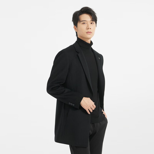 利郎轻时尚男装【内里充绒】毛呢大衣男长款羊毛保暖外套Q4DYR202 黑 2XL (180)