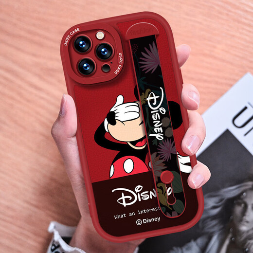 [Disney Authorization] Apple series mobile phone case iPhone 14 Promax mobile phone case 15plus cartoon 12 lambskin new wristband 13 Little fat girl red wristband X1483 Disney iPhone 14 ProMax