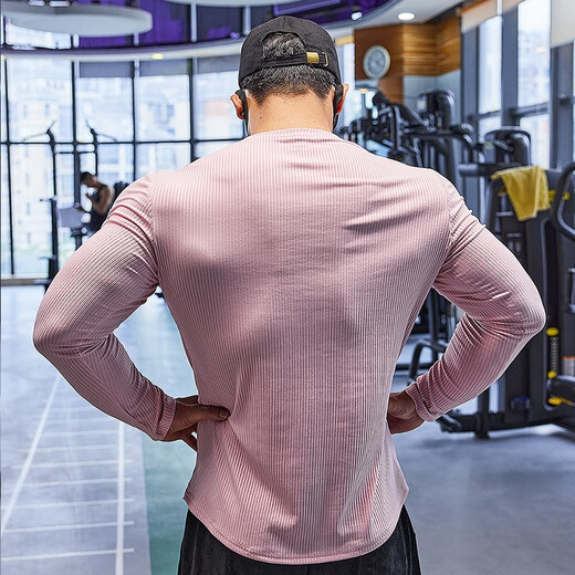 Lutielang sports long-sleeved fitness clothes T-shirt bottoming shirt men's elastic quick-drying muscle training running top gray XL