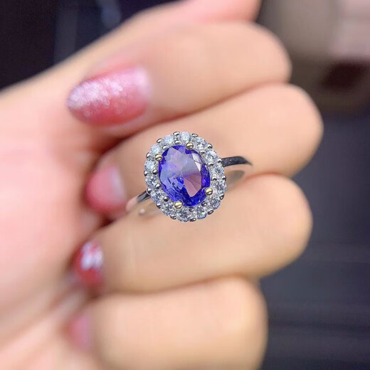 DL 1998 Fat Donglai Quality Tanzanite Stone Tianlan Electric Blue Ring Women's Light Luxury Fashion Japanese and Korean 925 Silver Plated 18k Gold Inlaid
