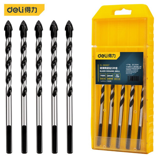 Deli ceramic tile drill bit concrete drilling hole king drill alloy triangle drill 6mm glass cement complete hand electric drill 6MM*5 pieces glass ceramic drill