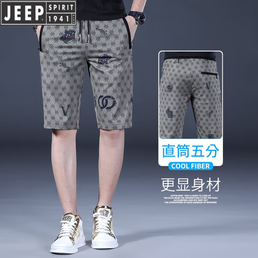 Jeep (Jeep) Internationale Marke Summer Casual Shorts Männer Eis Seidenmänner mittelschlägen fünf Punkten Hose Casual Hosen 2025 neue geschnittene Hosen JS-1585 Black (einteilige) 29: [Empfohlen 110-119jin [Jin gleich 0,5 kg]]
