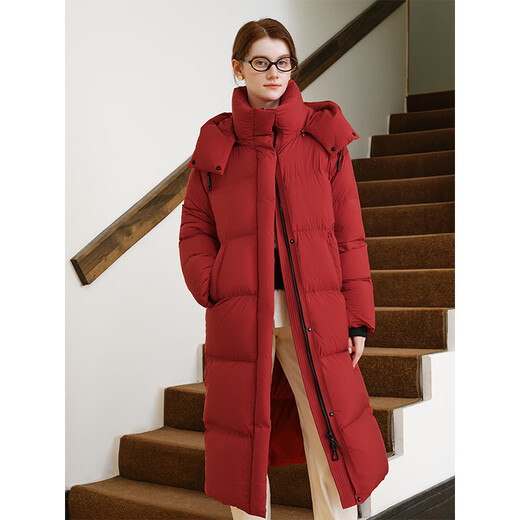 范思蓝恩高光云朵系列 长款轻柔泡芙户外羽绒服女冬2024新款14081 山茶红 S