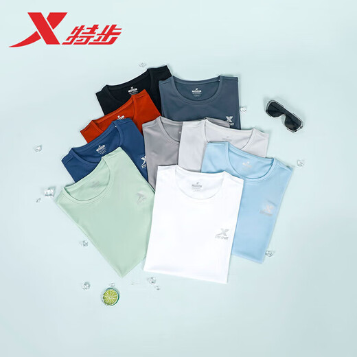 特步（XTEP）运动短袖t恤男速干衣夏季新款冰丝健身上衣宽松休闲薄款跑步半袖 珍珠白-速干 L 175