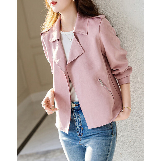 Demana [ausgewählte Wildlederluftschicht] Spring- und Herbst -fähige Kragen- und Handwerks -Schulterschlaufe kleine Frauenjacke