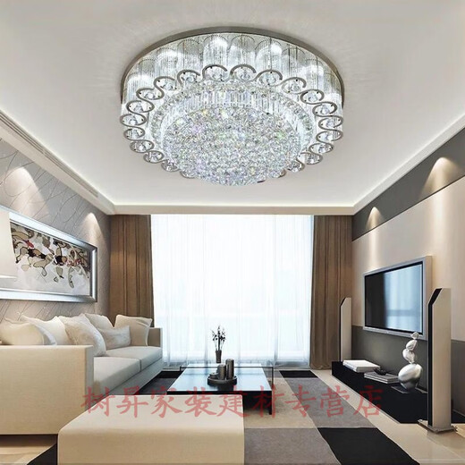 欧式水晶灯 吸顶灯大气客厅灯 圆形客厅超大餐厅灯卧室灯简约LED家用灯具 直径80cm 三色调光 不安装