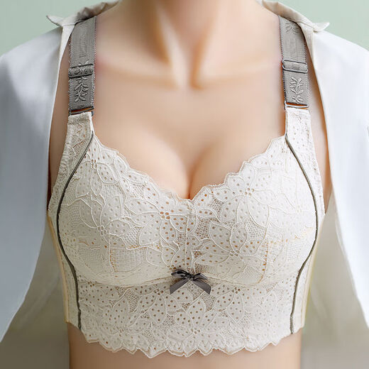 简方位内衣女上托聚拢无钢圈收副乳防下垂薄款大胸显小四排扣调整型文胸 黑色 659 75B 34B/