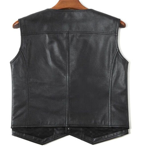 Caesar Yier Genuine Leather Clothing Men's Casual Vest Men's Vest Vest Jacket Dad's Leather Waistcoat Sleeveless Cycling Fishing Motorcycle Black L