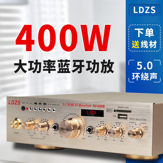 LDZS220V Hochleistungsbluetooth-Verstärker Home Karaoke USB Flash Drive Card Fieber 5.0 Surround-Sound Stufe 400 Whifi leerer Verstärker 608B Schwarz