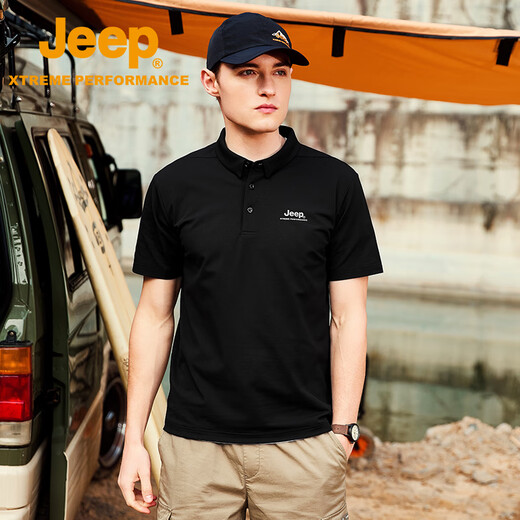 Jeep Schnell trocknend Polo-Shirt Herren upf40+ Sonnenschutz kurzärmelig T-Shirt Herren Outdoor Revers Schnelltrocknungskleidung 9905 Marke Black M.