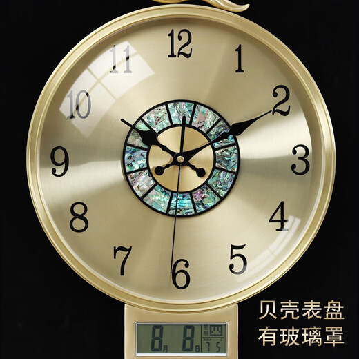 凯琴新中式黄铜装饰挂钟现代简约轻奢钟表帆船客厅装饰钟家居装饰时钟 黄铜大号9275无日历-金色表盘 整点音乐报时机芯（保10年）