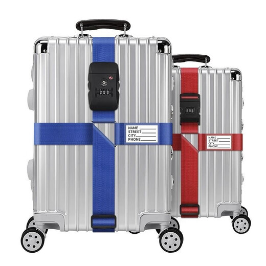 Jungle Tribe suitcase strap cross packing belt overseas check-in travel box protection tightening reinforcement belt bundling rope [upgrade] Cross TSA lock blue