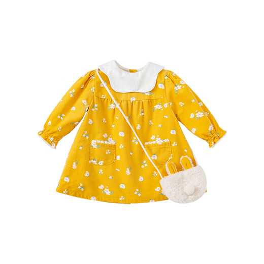 DAVE&BELLA fashionable floral baby dress baby girl skirt spring children girls princess dress yellow bottom print regular version DBJ18686-1 130 cm ((recommended height 120-130cm)