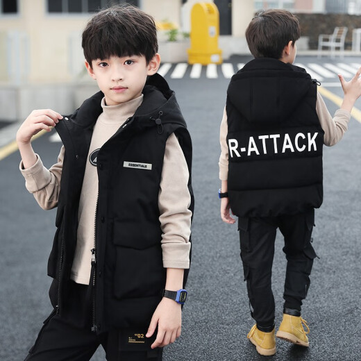 Shangbi Cool Children's Clothing Vest Jacket for Boys and Girls 2022 New Children's Clothing Vest Spring and Autumn Outerwear Boys' Jackets Boys Down Cotton Vests Baby Vests for Big Children Autumn and Winter Black 150 Codes
