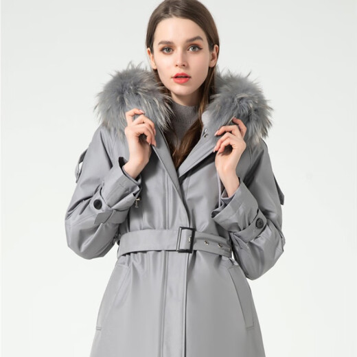 Jiya Tuopai women's mid-length winter full-skin rex rabbit fur all-in-one raccoon fur collar fur coat gray L [110Jin[Jin equals 0.5kg]-120Jin[Jin equals 0.5kg]]