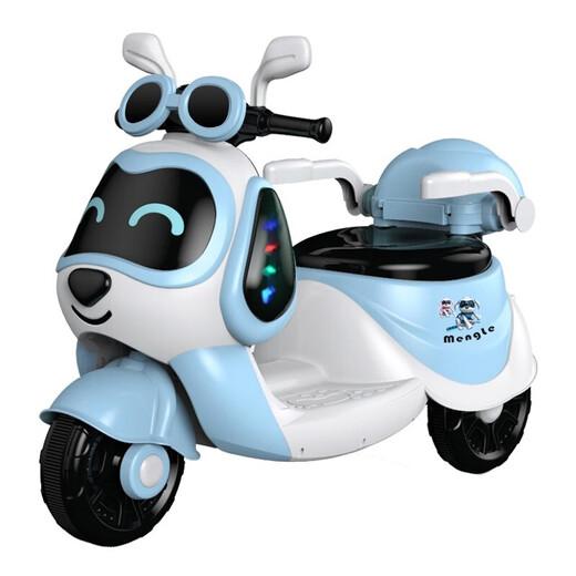Youxiwa children's electric motorcycle tricycle for boys and girls baby battery car for children to sit on and charge with remote control Blue Puppy remote control version with enlarged battery + push handle for early education