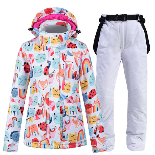 ARCTIC QUEEN Ski Wear Women's Suit Winter Outdoor Snowboard and Double Board Ski Clothing and Pants Snow Country Travel Waterproof Warm and Thickened Snow Suit Top + Strap White Pants S Top S Pants S