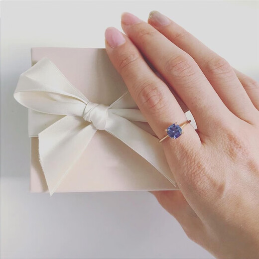 Mi Yan 18 gold natural tanzanite ring square pillow shape four prong inlaid gold women's ring jewelry set Tanzanite No. 11