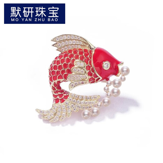 Moyan (MOYAN) Chinese style lucky koi brooch with surplus every year, pearl corsage, national trend, creative and personalized carp brooch, gold A16-309